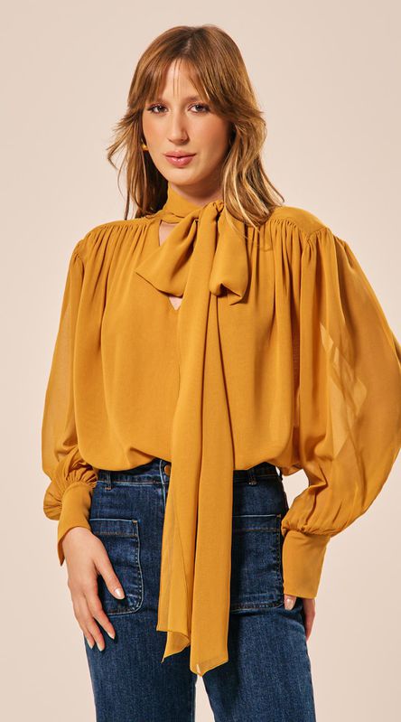 Camisa Manga Longa com Faixa Amarelo - LENITA