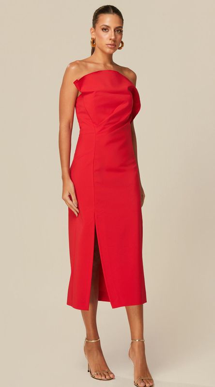 Vestido Midi em Alfaiataria Vermelho - LENITA