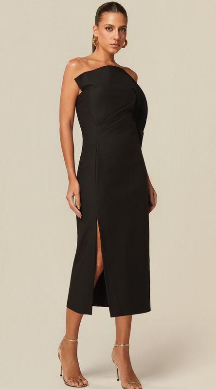 Vestido Midi em Alfaiataria Preto - LENITA