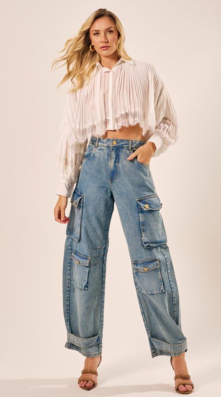 Calça Cargo em Jeans Azul - LENITA
