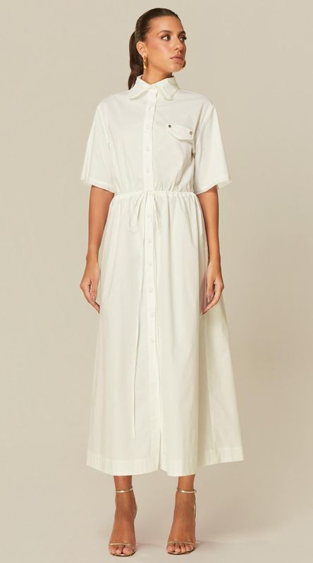 Vestido Midi Manga Curta Branco - LENITA