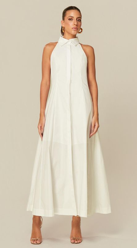 Vestido Midi com Gola Branco - LENITA