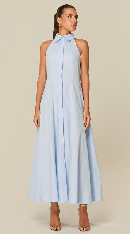 Vestido Midi com Gola Azul Claro - LENITA