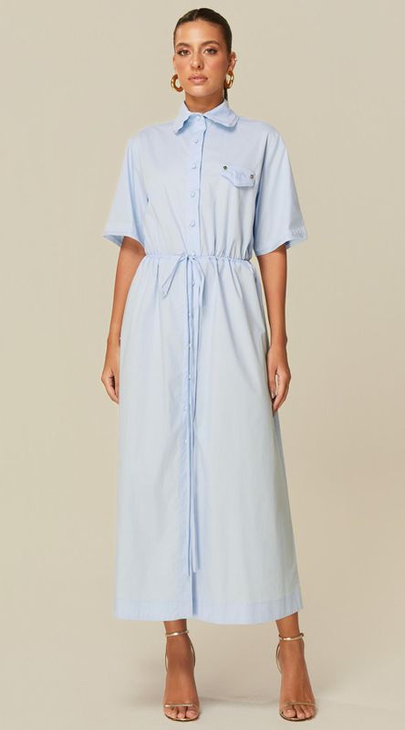 Vestido Midi Manga Curta Azul Claro - LENITA