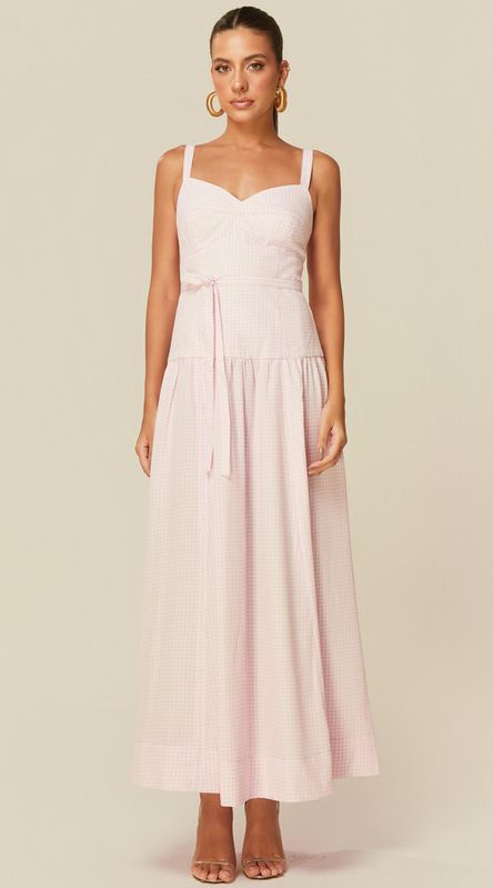Vestido Midi em Vichy Rosa - LENITA