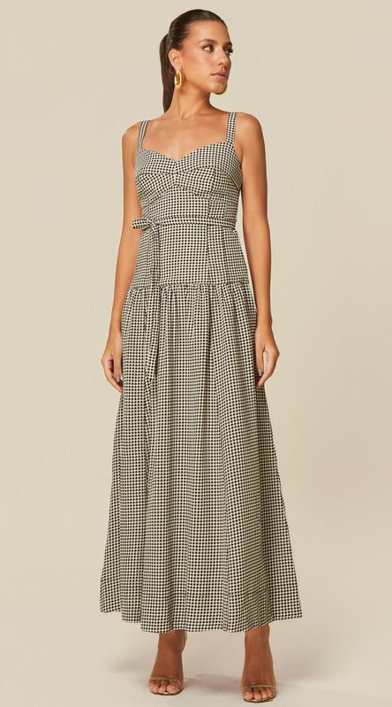 Vestido Midi em Vichy Preto - LENITA