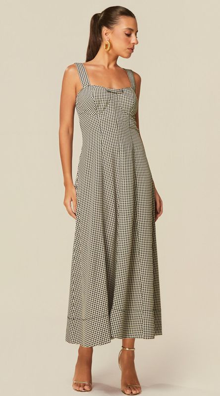 Vestido Midi com Recortes em Vichy Preto - LENITA
