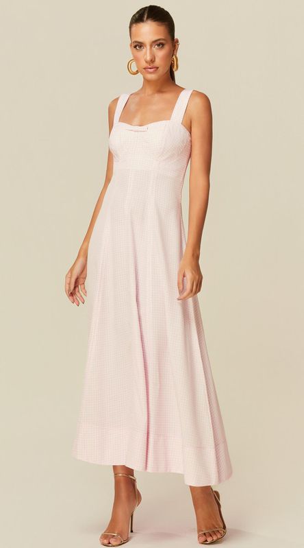 Vestido Midi com Recortes em Vichy Rosa - LENITA