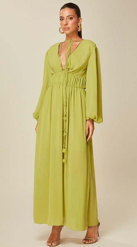 Vestido Midi com Decote V Verde - LENITA