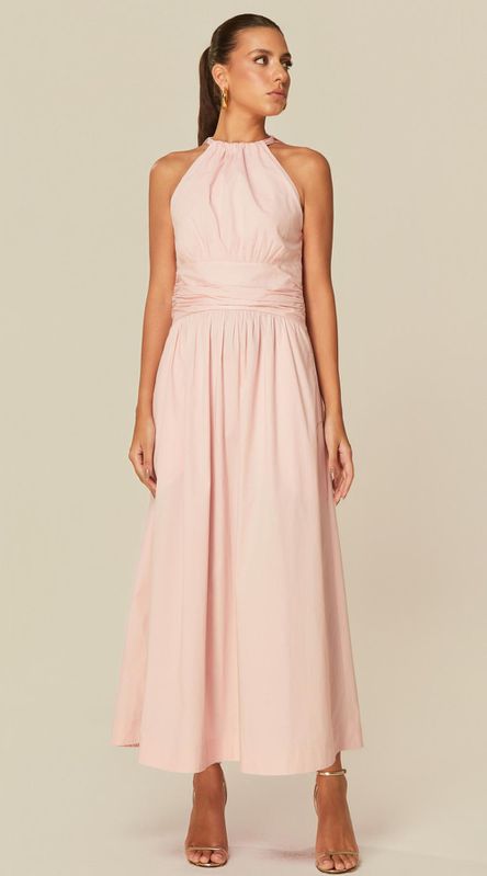 Vestido Midi Drapeado Rosa Claro - LENITA
