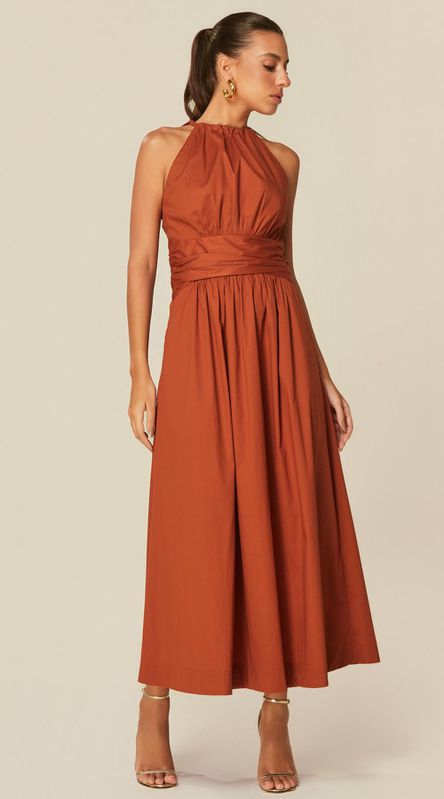 Vestido Midi Drapeado Terracota - LENITA