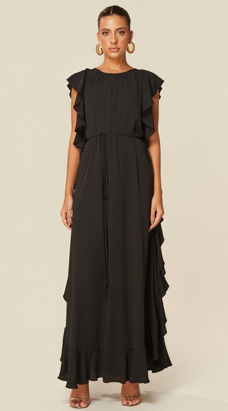 Vestido Longo com Babados Preto - LENITA