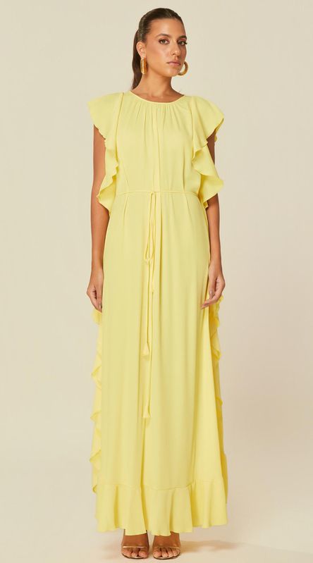 Vestido Longo com Babados Amarelo - LENITA
