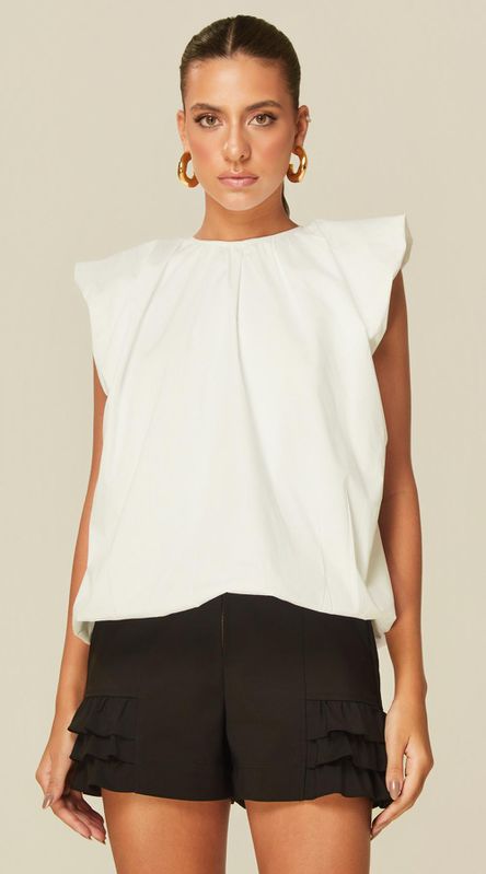 Blusa Balonê sem Mangas Branco - LENITA