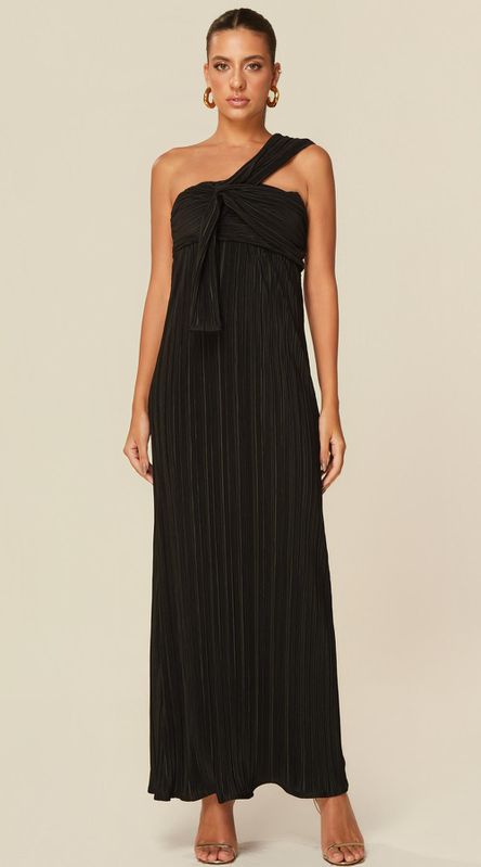 Vestido Midi em Malha Plissada Preto - LENITA