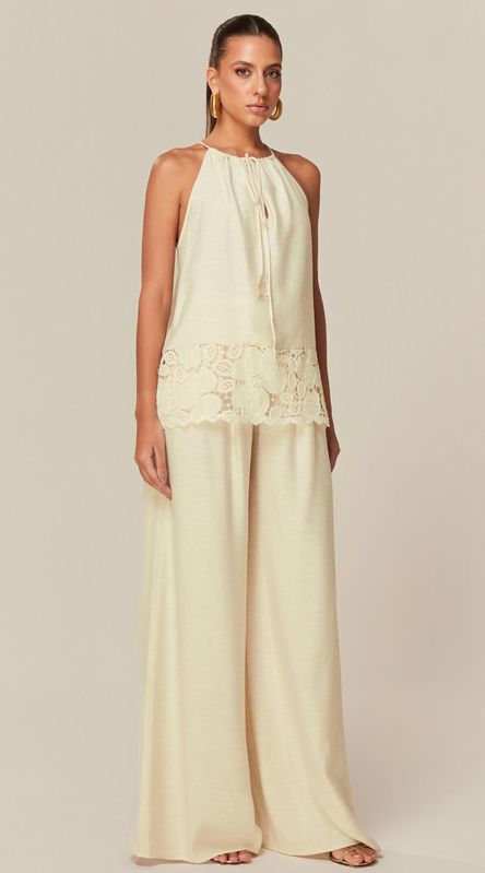 Calça Pantalona em Linho Off - LENITA