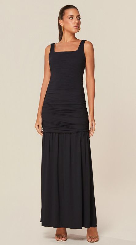 Vestido Longo em Malha com Textura Preto - LENITA