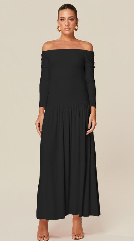 Vestido Ombro a Ombro em Malha Preto - LENITA