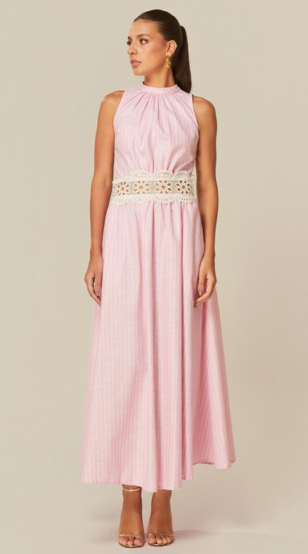 Vestido Midi com Renda Rosa - LENITA