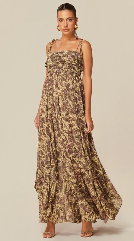 Vestido Longo de Alças Finas Estampado - LENITA