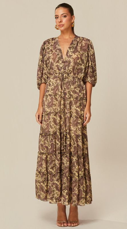 Vestido Midi com Mangas 3/4 Estampado - LENITA