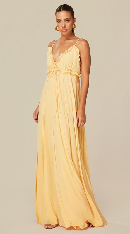 Vestido Longo com Babados Amarelo - LENITA