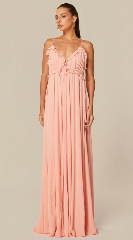Vestido Longo com Babados Rosa - LENITA