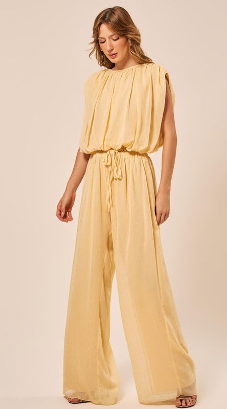 Calça Reta com Cinto Amarelo Claro - LENITA