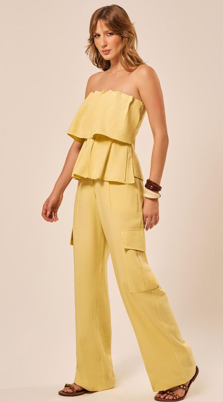 Calça Cargo Cintura Alta Amarelo - LENITA