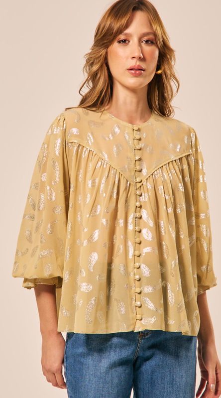 Blusa Manga Longa com Botões Verde Abacate - LENITA