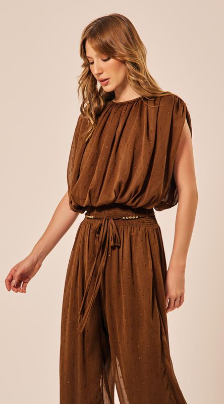 Blusa Balonê sem Mangas Marrom - LENITA