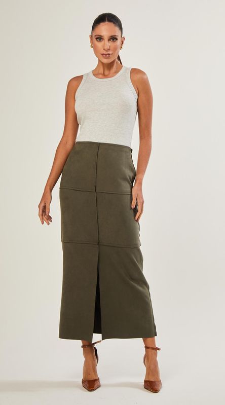 Saia Midi Suede Com Recortes - LENITA