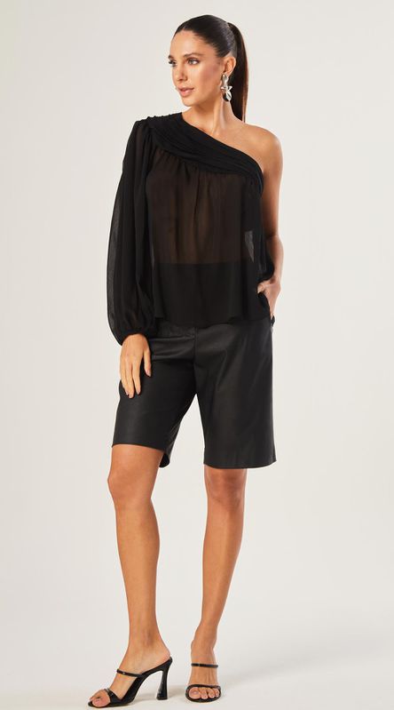 Blusa Assimétrica com Nervuras Preto - LENITA