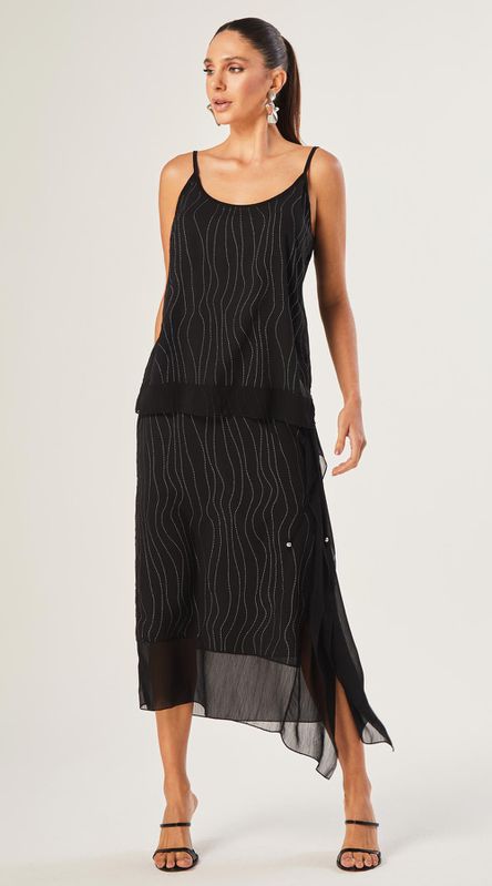 Saia Midi Metallic Stripes Preto - LENITA