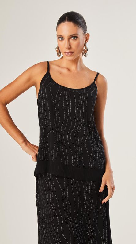 Blusa de Alça Metallic Stripes Preto - LENITA