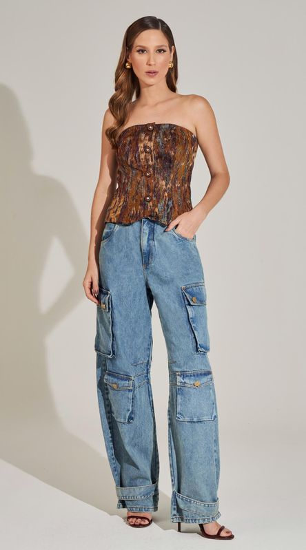 Blusa Corset Jacquard Com Botões - LENITA