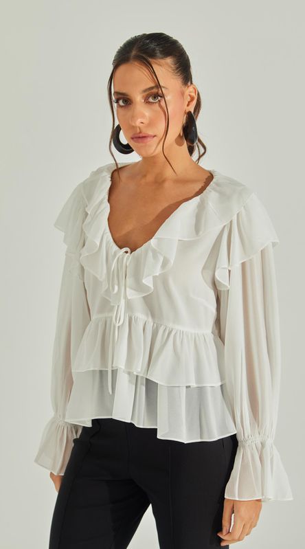 Blusa Com Babados e Amarração - LENITA