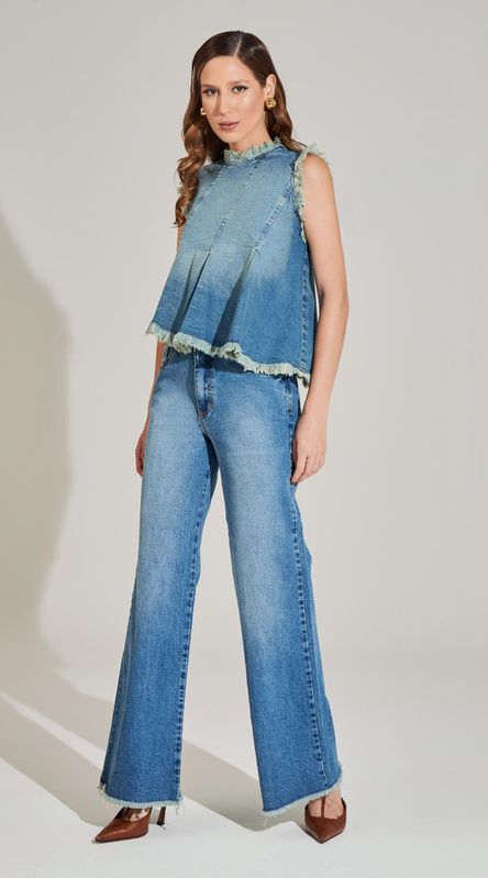 Calça Jeans Reta Barra Desfiada - LENITA