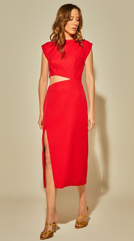 Vestido Midi com Vazado e Fenda - LENITA