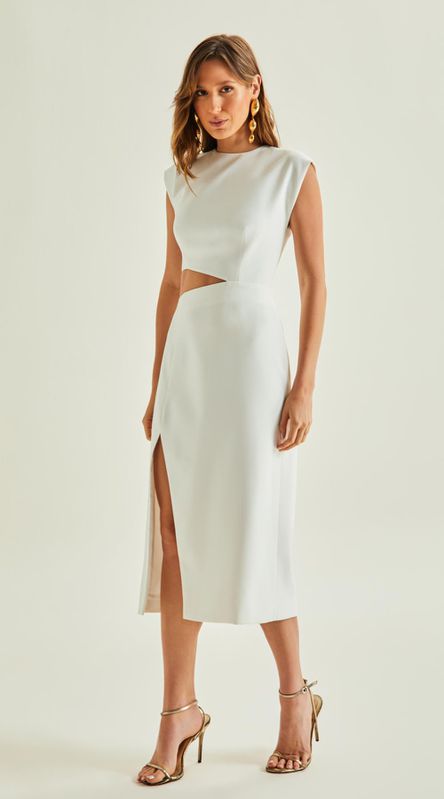 Vestido Midi com Vazado e Fenda - LENITA