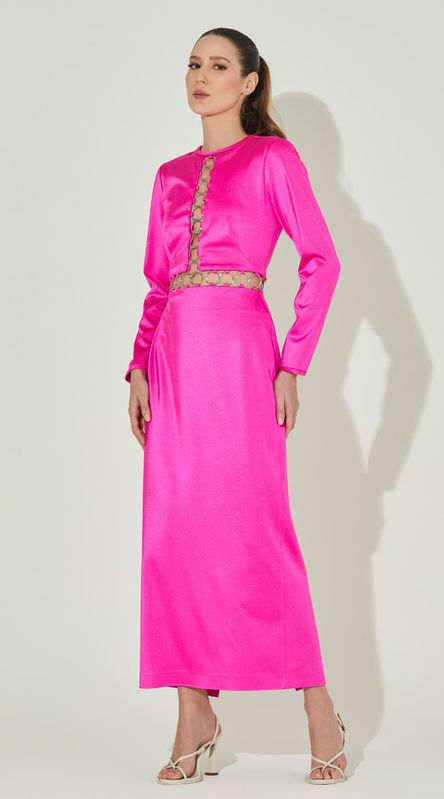 Vestido Midi Manga Longa com Argolas - LENITA