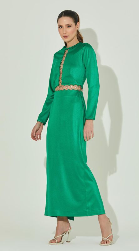 Vestido Midi Manga Longa com Argolas - LENITA