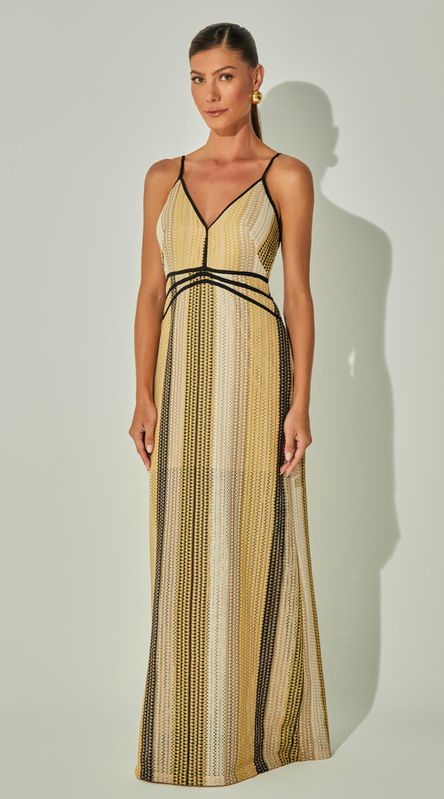 Vestido Longo de Alça em Tricot Bege - LENITA