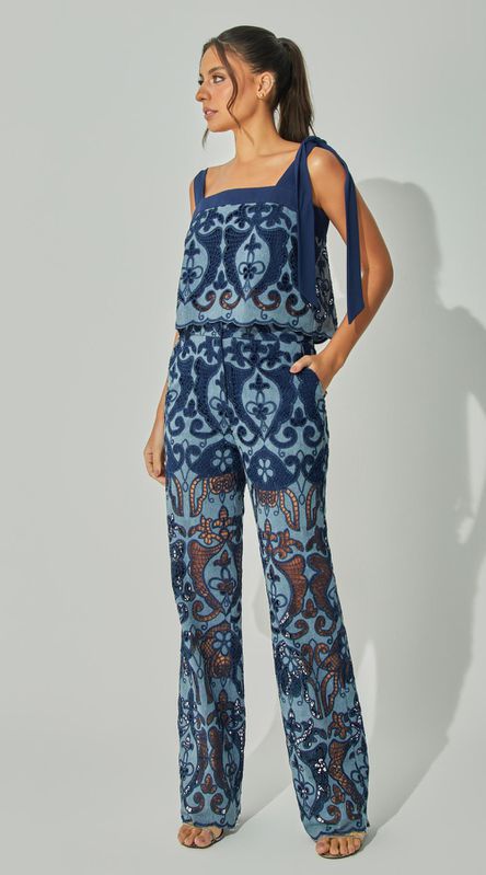 Calça Reta Guipir Denim - LENITA