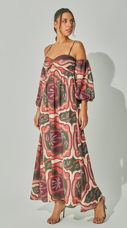 Vestido Midi Com Mangas Estampado - LENITA