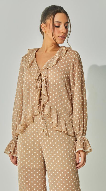 Blusa Com Babados Bordada - LENITA