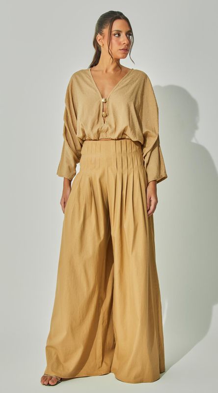 Calça Pantalona com Pregas - LENITA
