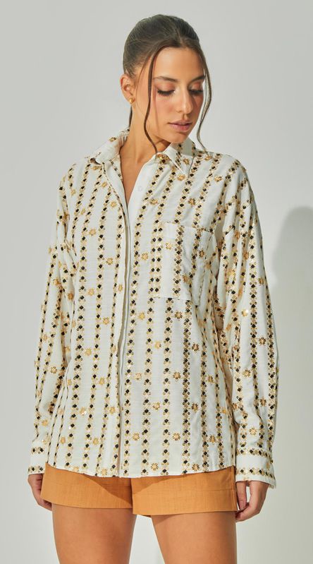 Camisa Bordada Com Bolso - LENITA