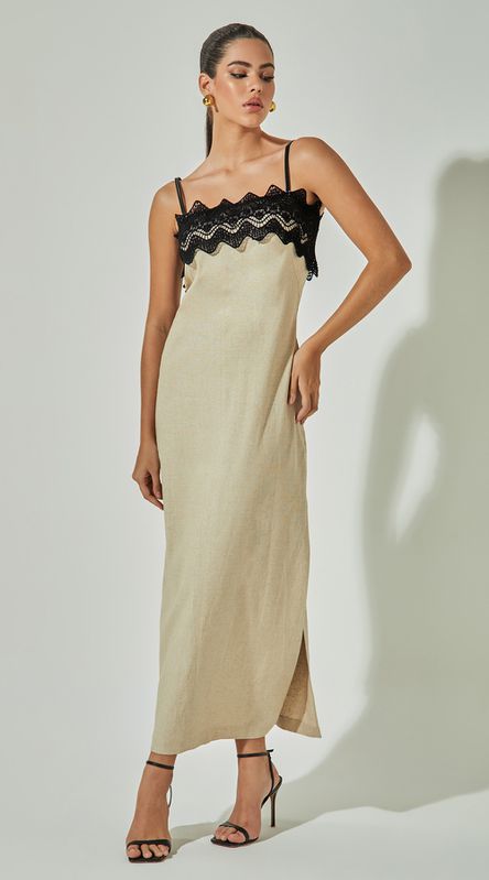 Vestido Linho com Guipir - LENITA