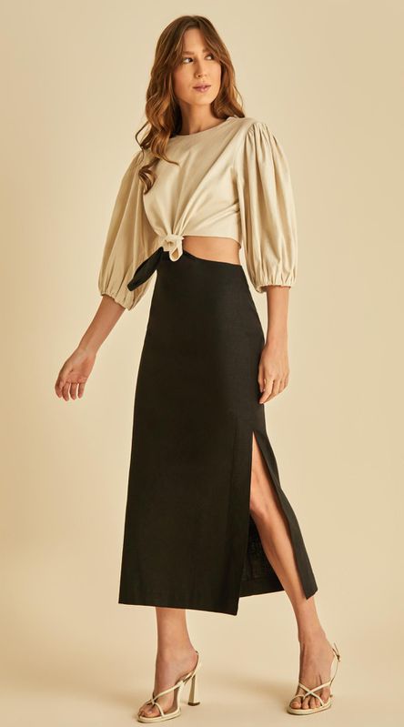 Vestido Midi Linho Bicolor - LENITA